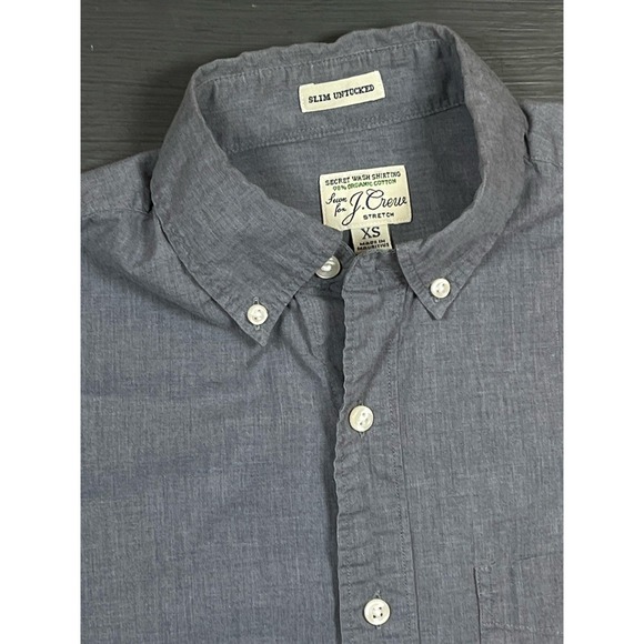 New J Crew Men Dot Blue Long Sleeve Stretch Slim Untucked Organic Cotton Shirt L - Picture 1 of 8